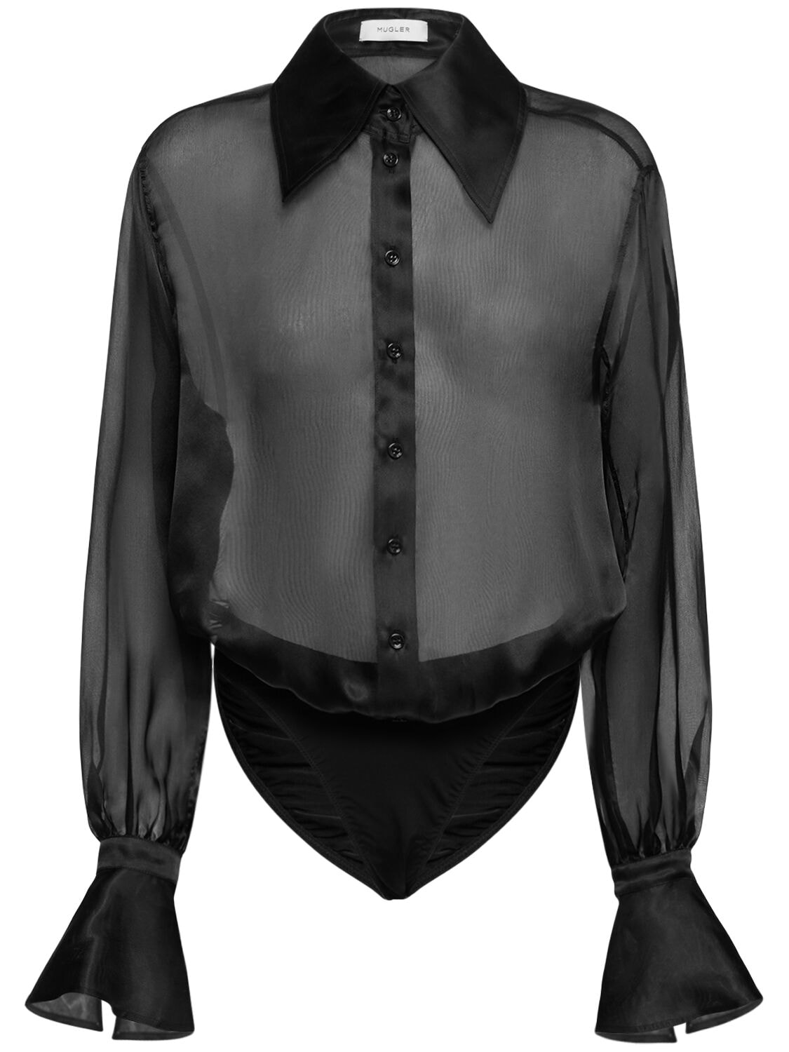 Silk Tulle Long Sleeved Bodysuit - MUGLER - Modalova