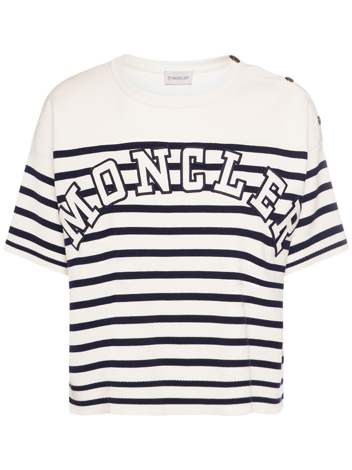 Striped Cotton T-shirt W/ Logo - MONCLER - Modalova