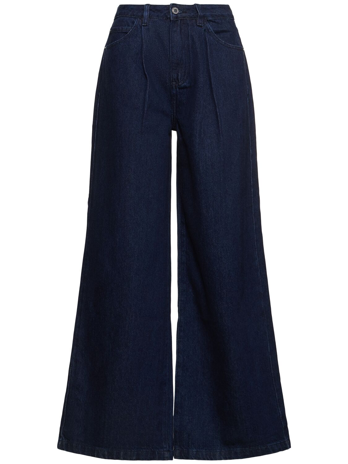 High Rise Pleated Cotton Jeans - WEWOREWHAT - Modalova