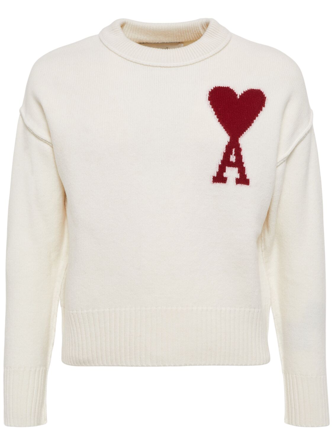 Logo Wool Knit Crewneck Sweater - AMI PARIS - Modalova
