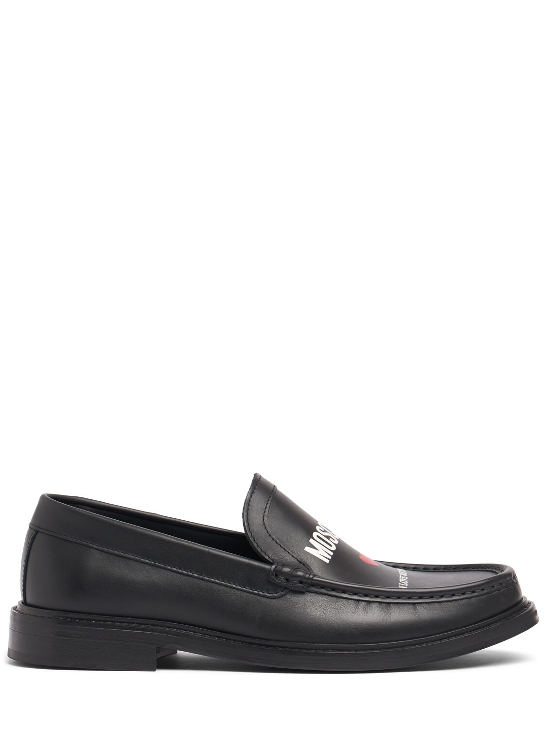 In Love We Trust Leather Loafers - MOSCHINO - Modalova