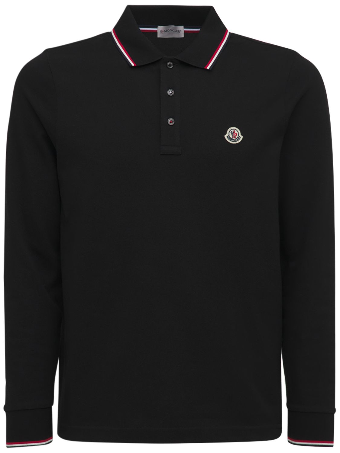Long Sleeves Cotton Piquet Polo Shirt - MONCLER - Modalova