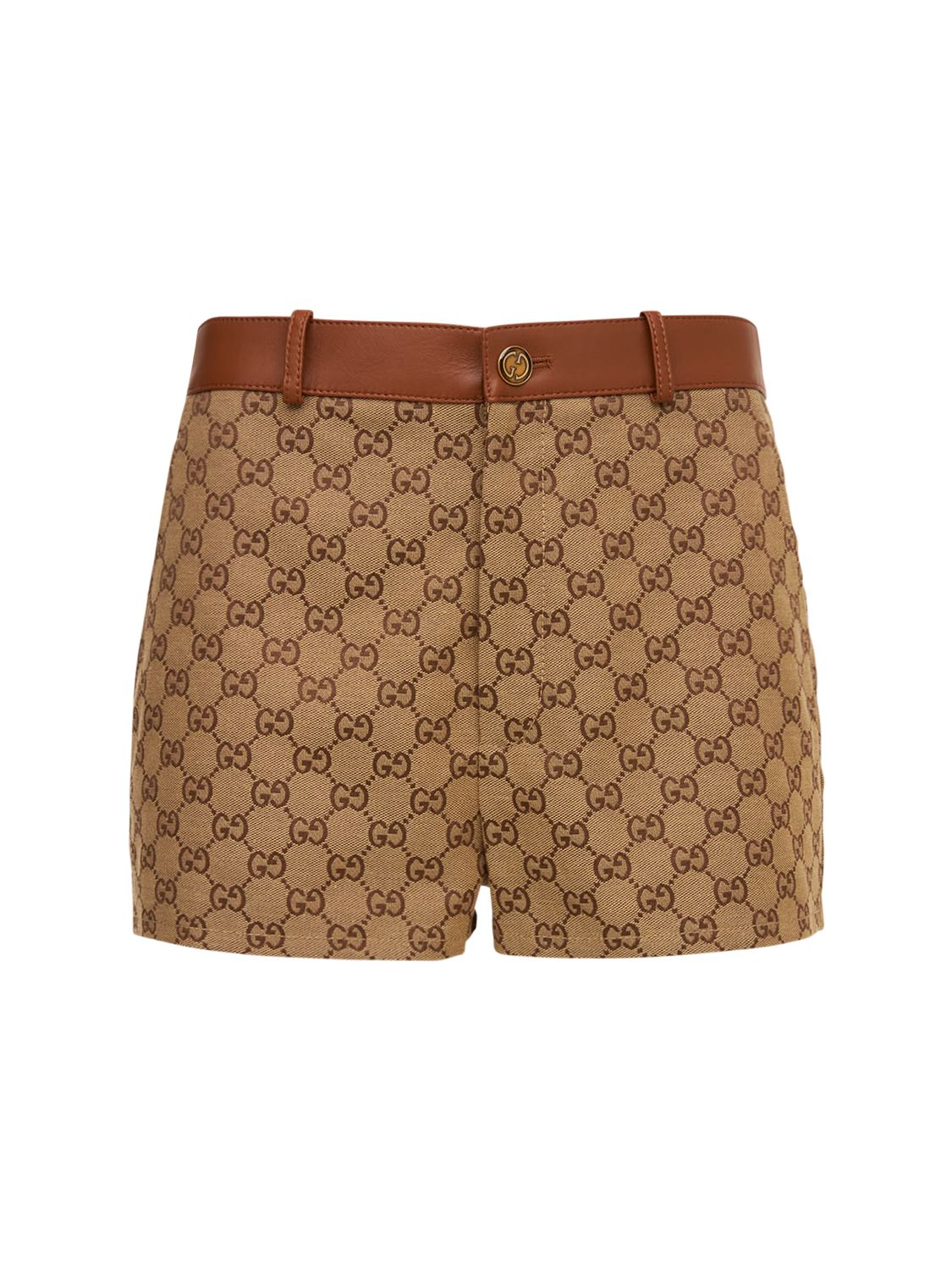 Logo Cotton Mini Shorts W/ Leather - GUCCI - Modalova