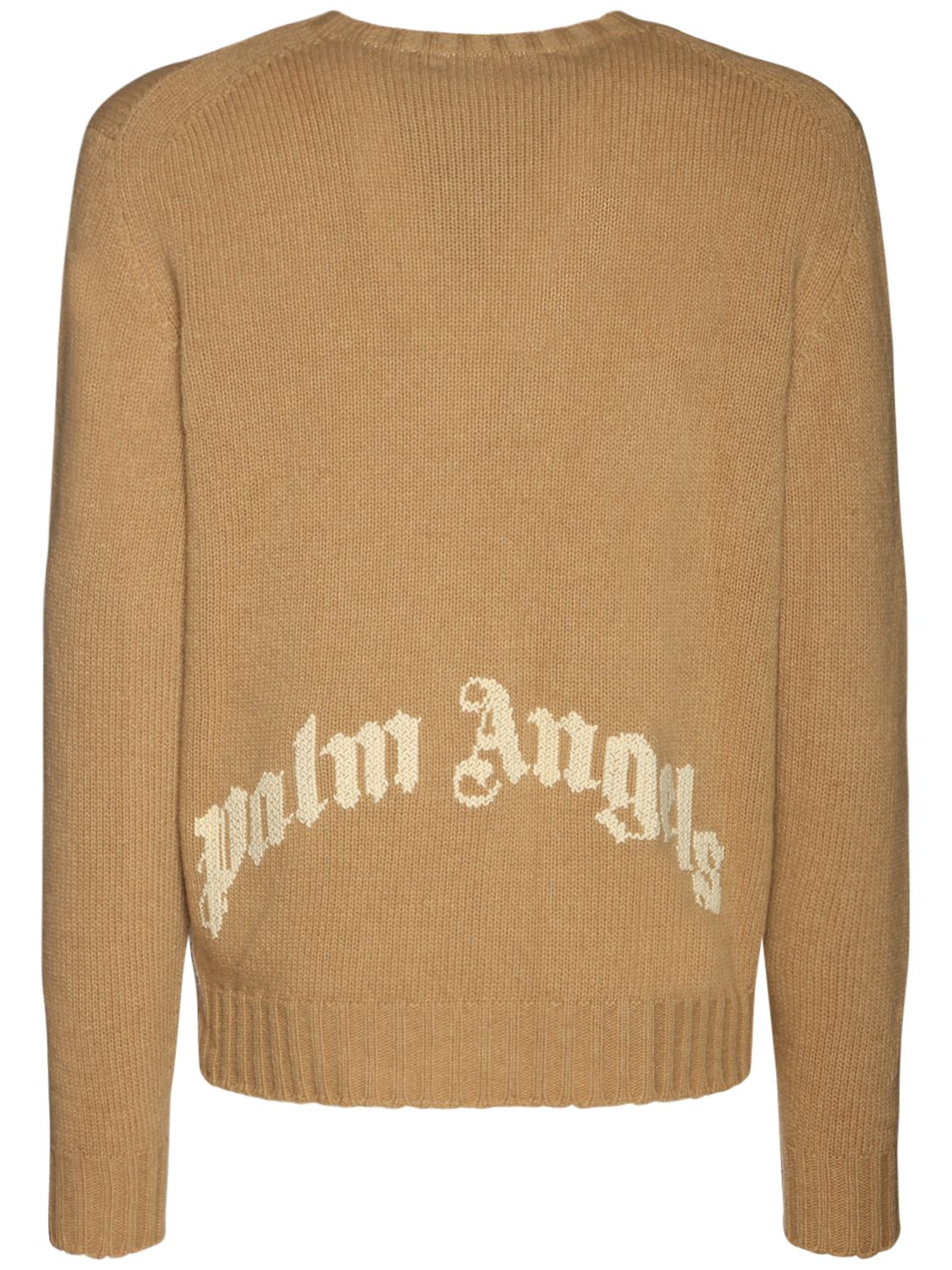 Curved Logo Wool Blend Knit Sweater - PALM ANGELS - Modalova