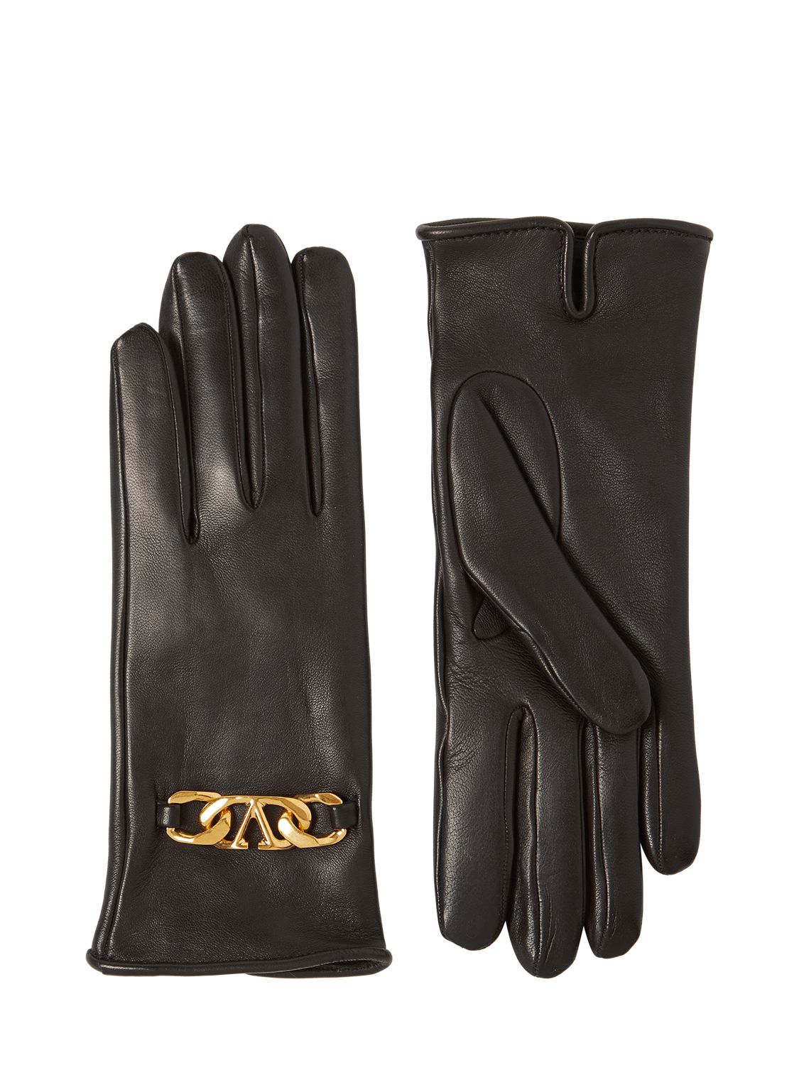 V Logo Chain Smooth Leather Gloves - VALENTINO GARAVANI - Modalova