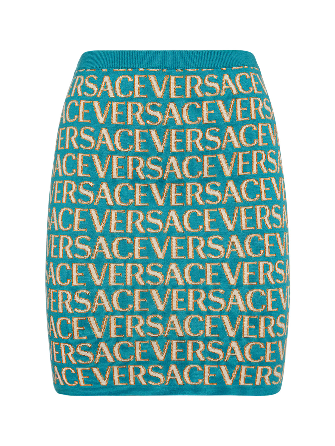 Logo Jacquard Knit High Waist Mini Skirt - VERSACE - Modalova