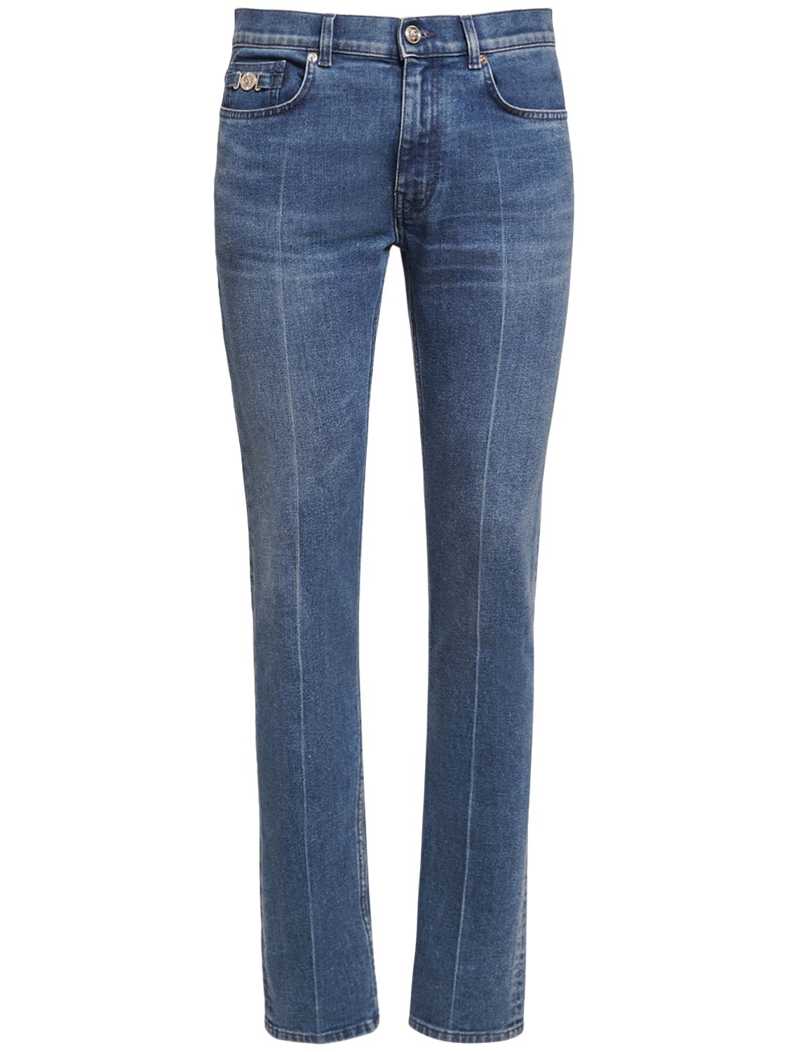 Jeans In Denim Di Cotone Stonewashed - VERSACE - Modalova