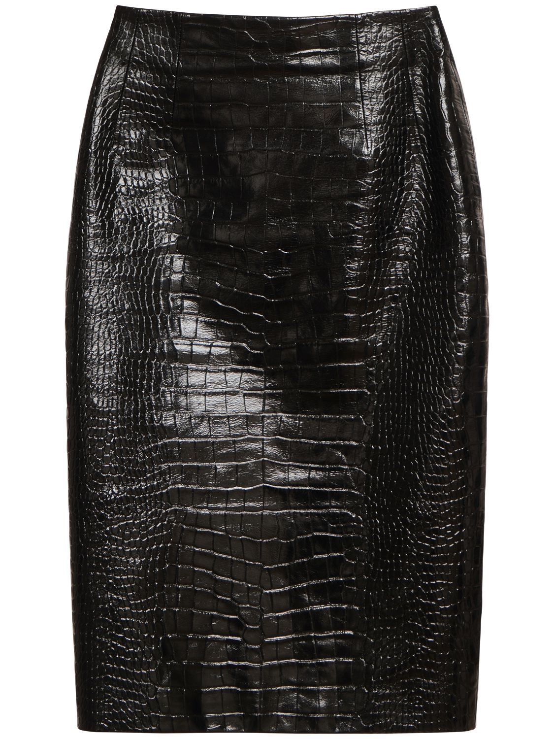 Crocodile Embossed Leather Midi Skirt - VERSACE - Modalova