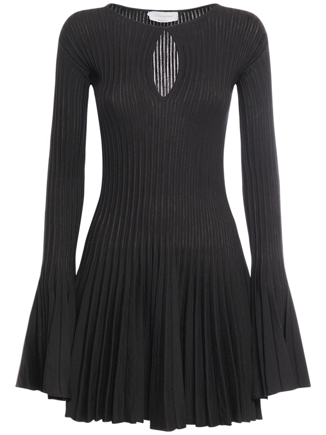 Pleated Wool Knit Long Sleeve Mini Dress - BLUMARINE - Modalova