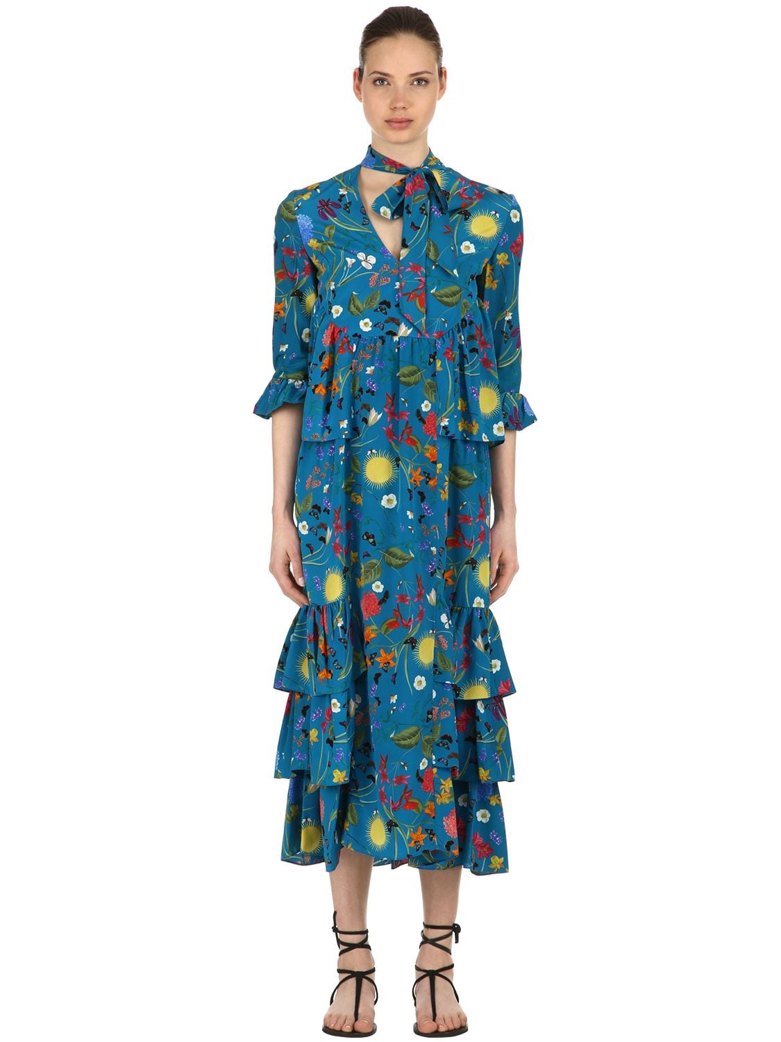 Mujer Vestido De Crepé De Seda Estampado Surreal Garden 8 - BORGO DE NOR - Modalova