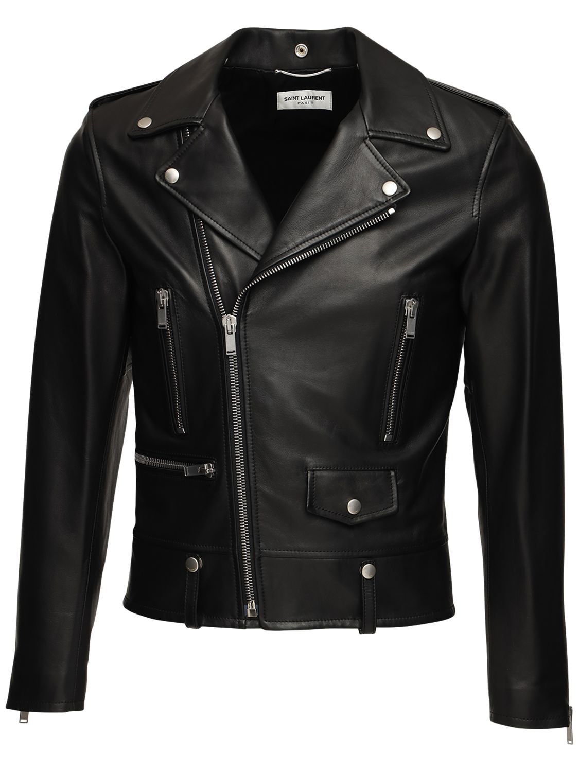 Classic Leather Biker Jacket - SAINT LAURENT - Modalova