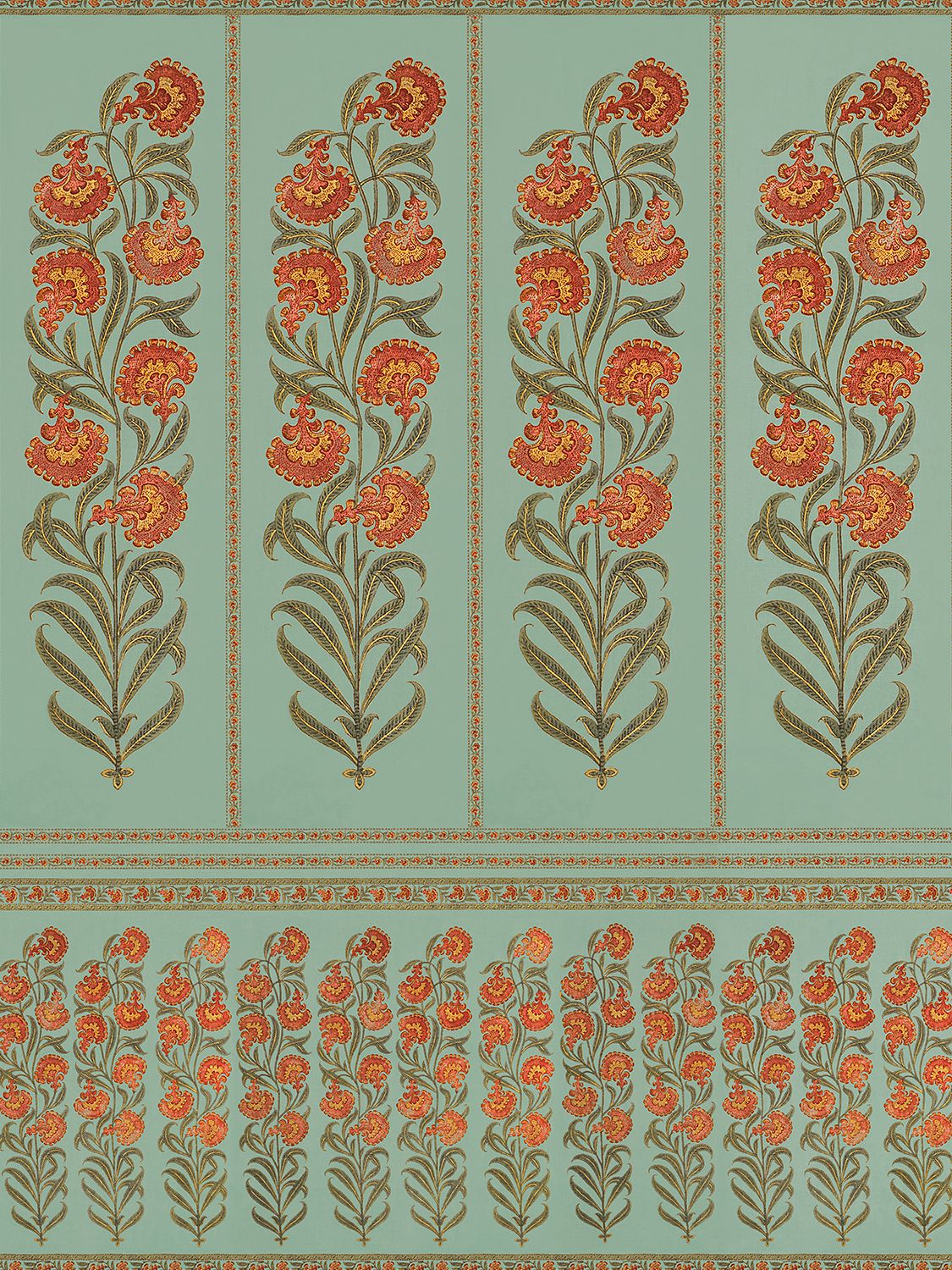 Raj Flower Turquoise Printed Wallpaper - ARJUMAND'S WORLD - Modalova