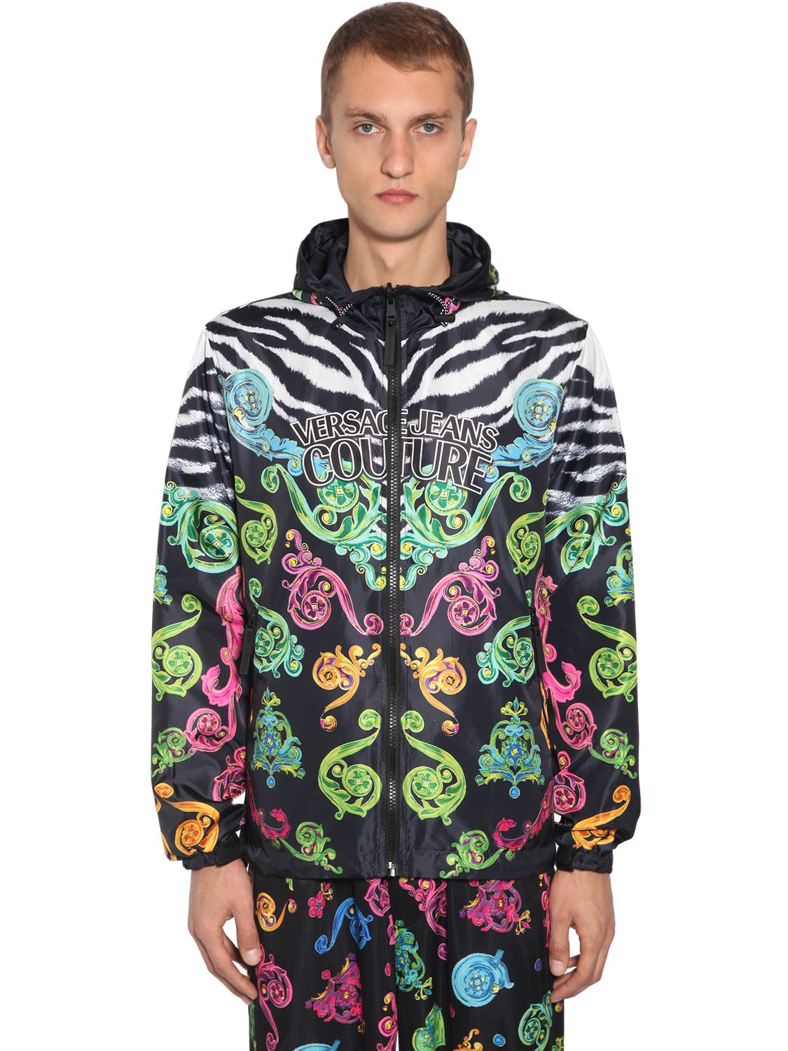 Reversible Hooded Printed Ripstop Jacket - VERSACE JEANS COUTURE - Modalova