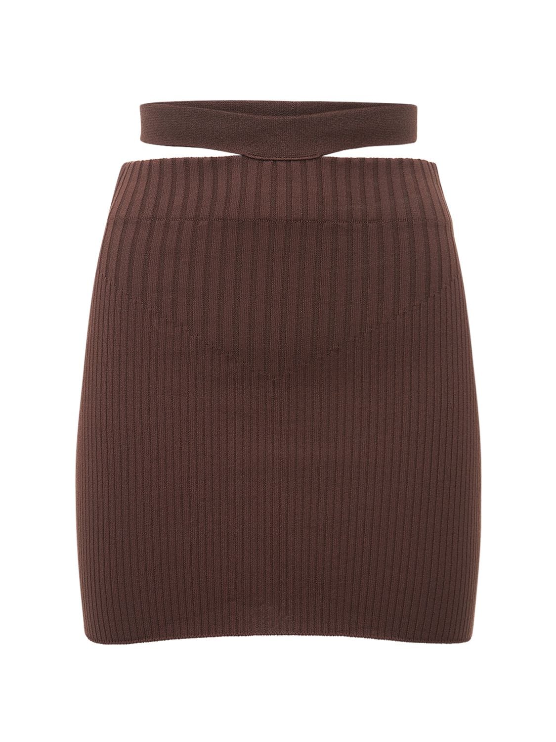 Viscose Blend Rib Knit Cutout Mini Skirt - ANDREADAMO - Modalova