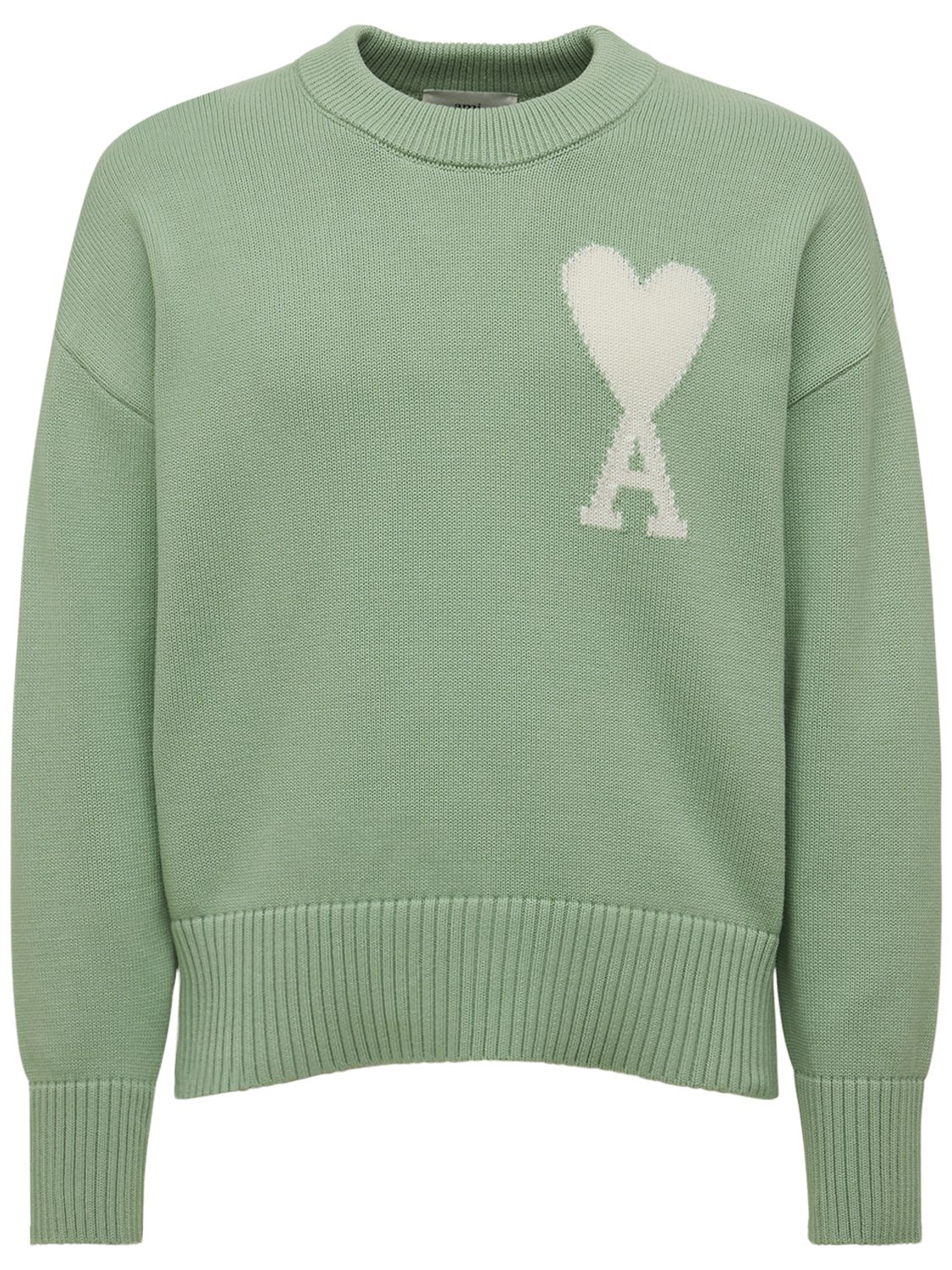 Logo Over Cotton & Wool Knit Sweater - AMI PARIS - Modalova