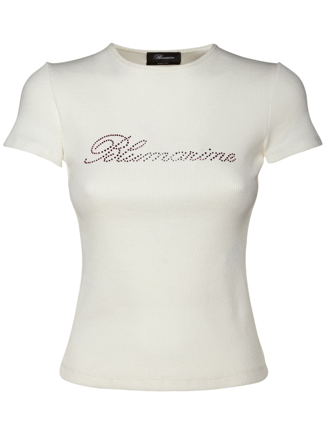 Crystal Logo Ribbed Cotton T-shirt - BLUMARINE - Modalova