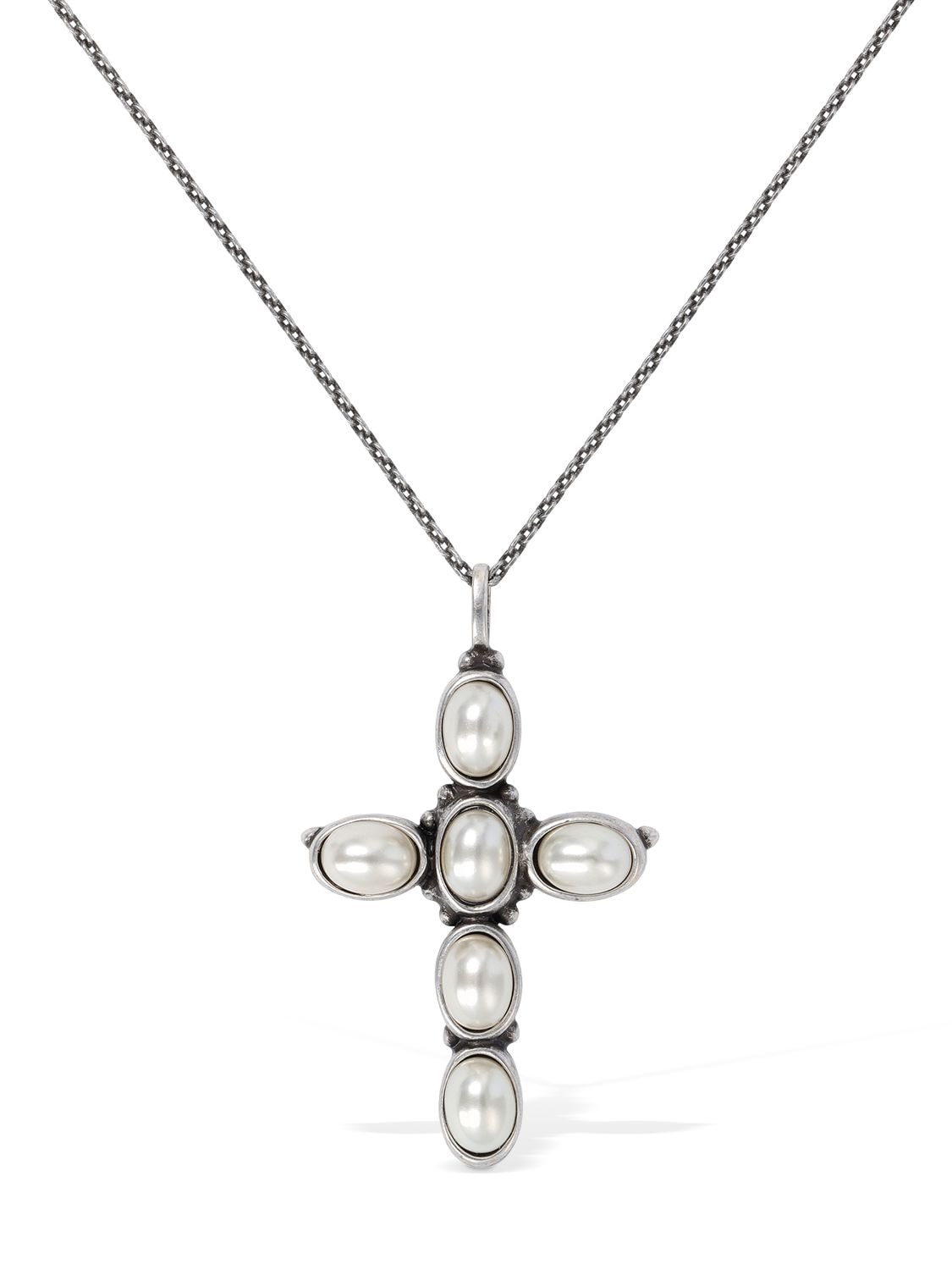 Imitation Pearl Cross Charm Necklace - SAINT LAURENT - Modalova