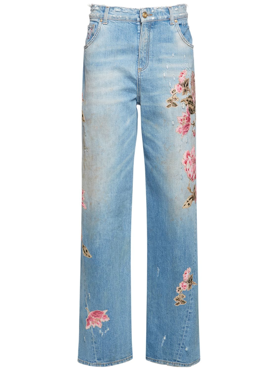 Embroidered Cotton Denim Wide Jeans - BLUMARINE - Modalova
