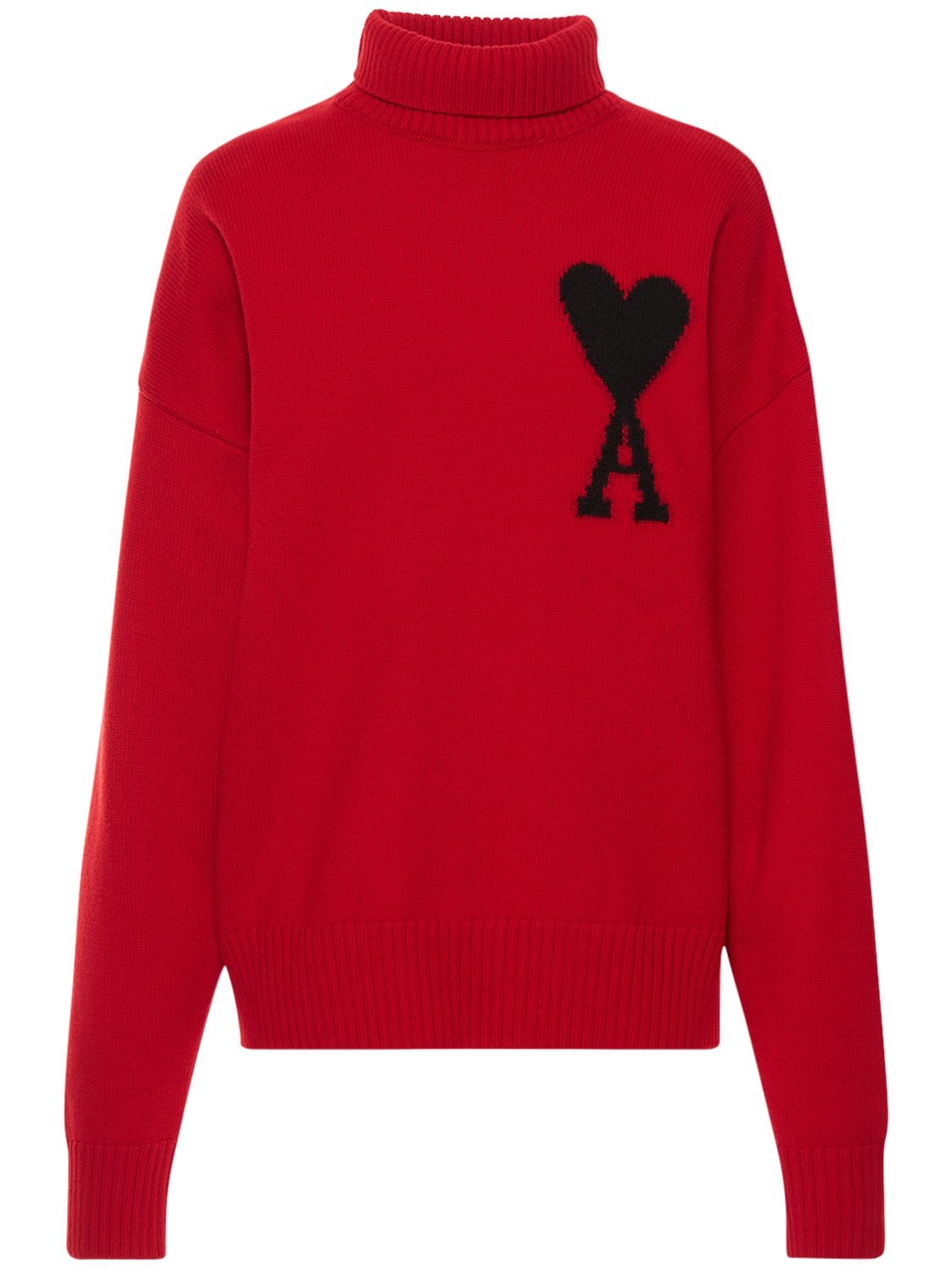 Oversize Wool Funnel Neck Sweater - AMI PARIS - Modalova