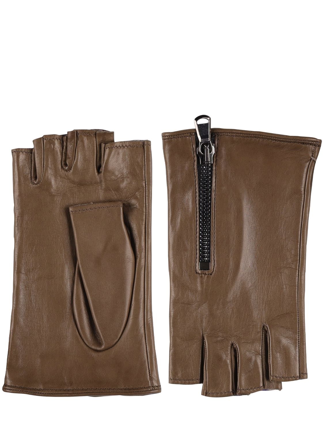 Fingerless Leather Gloves - MARIO PORTOLANO - Modalova