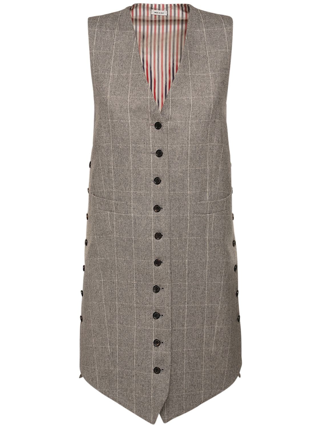 Check Wool Flannel Buttoned Long Vest - THOM BROWNE - Modalova