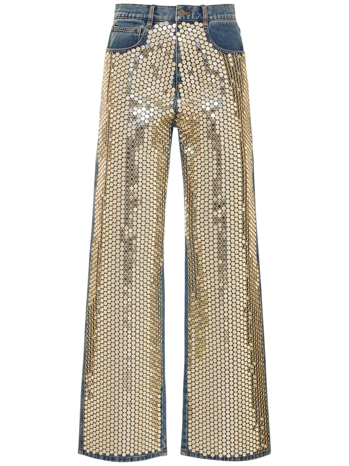 Embellished Cotton Denim Boyfriend Jeans - GIUSEPPE DI MORABITO - Modalova