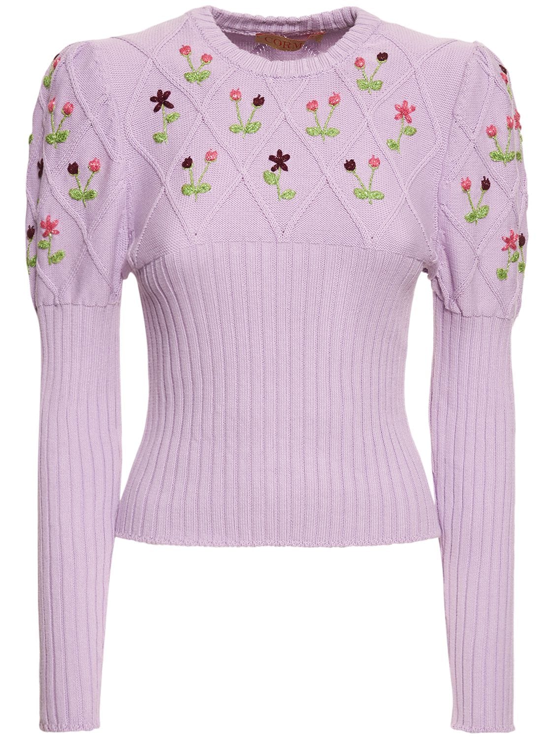 Oma Knitted Cotton Embroidered Sweater - CORMIO - Modalova