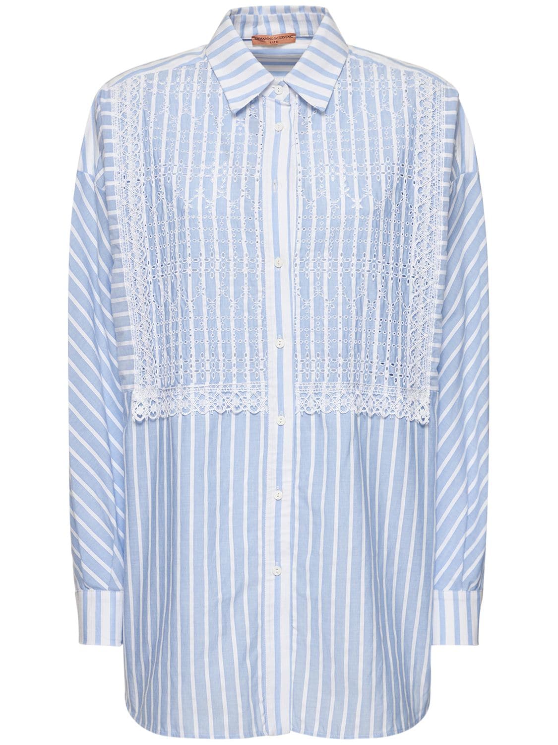 Cotton Embroidered Stripe Shirt Dress - ERMANNO SCERVINO - Modalova