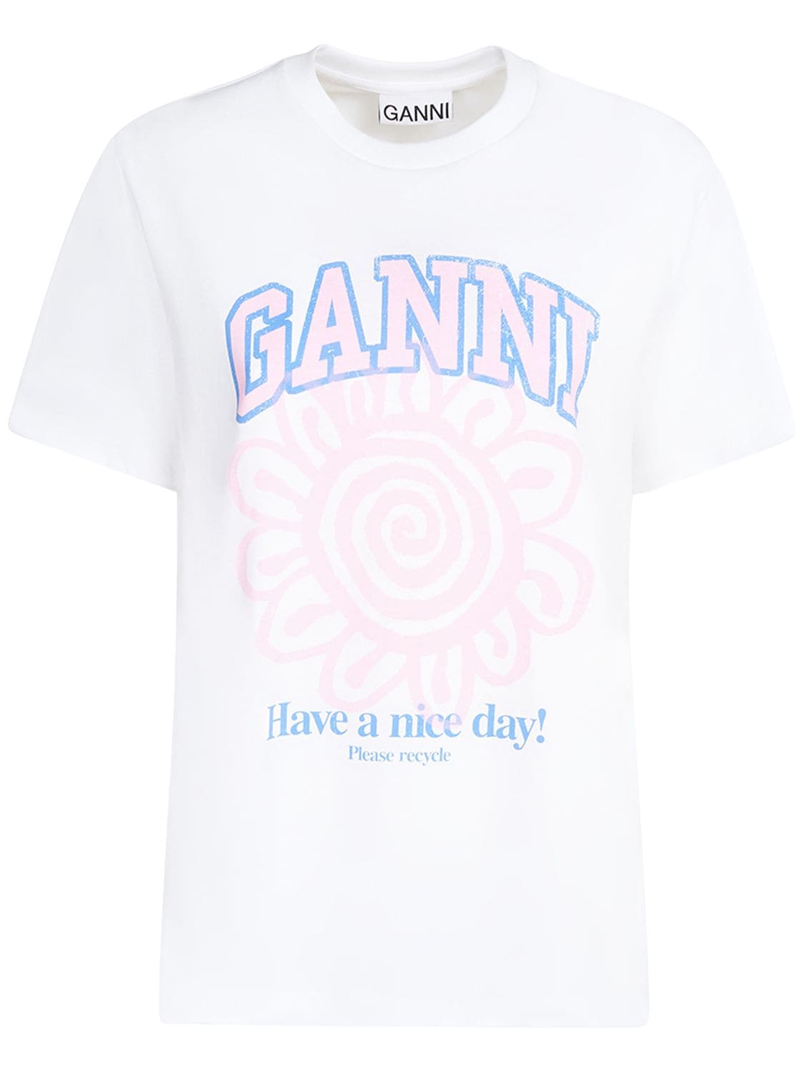 Basic Flower Print Cotton T-shirt - GANNI - Modalova