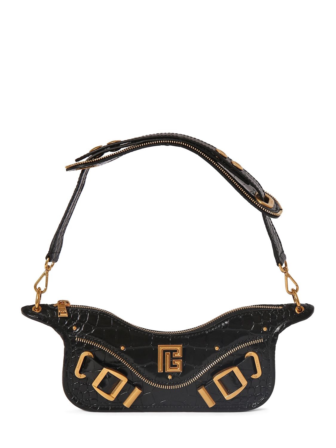 Blaze Croco Embossed Leather Zip Bag - BALMAIN - Modalova