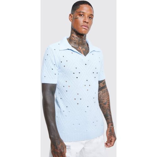 Diamond Textured Revere Short Sleeve Polo - boohoo - Modalova