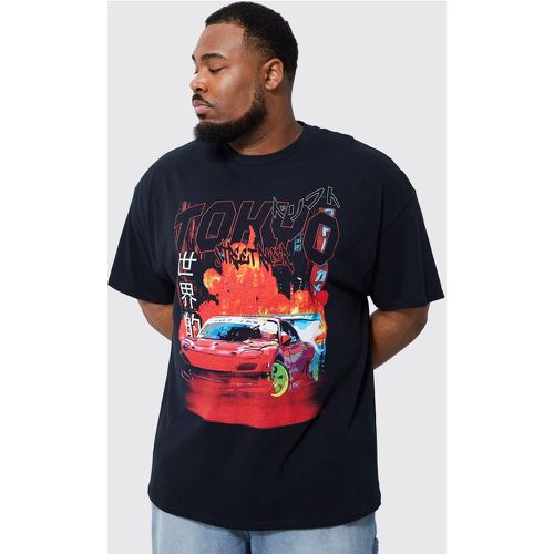 T-shirt Plus Size oversize con Tokyo Car Flames - boohoo - Modalova