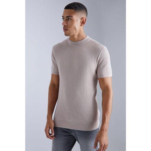 Camiseta De Punto Y Canalé De Manga Corta Con Cuello Extendido - boohoo - Modalova