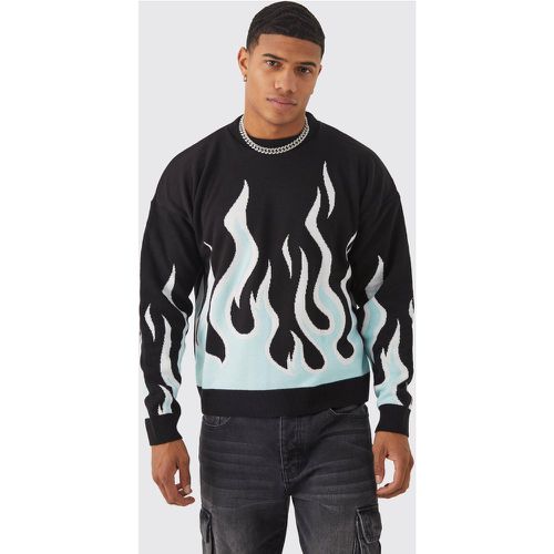 Maglione squadrato in maglia con fiamme - boohoo - Modalova