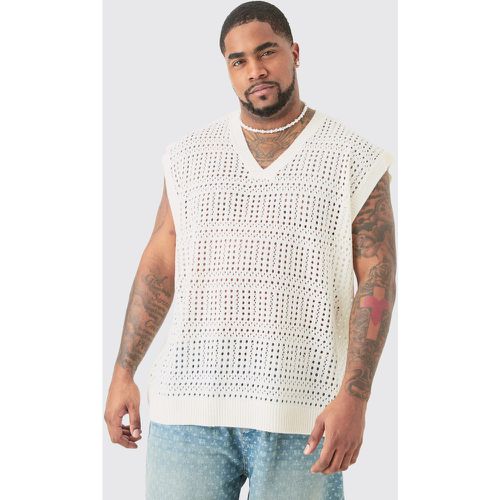 Plus Oversized Crochet Knit Sweater Vest In Ecru - boohoo - Modalova
