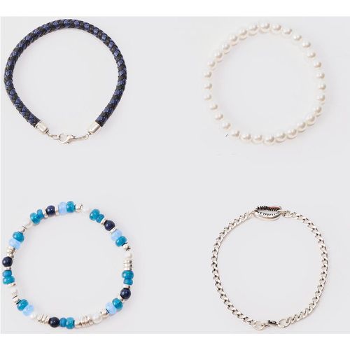 Pack Beaded Shell Bracelets In Blue - boohoo - Modalova