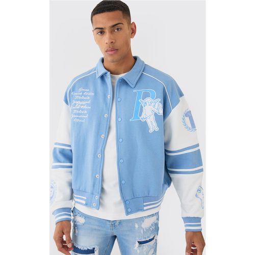 Boxy 13 Applique Jersey Varsity Harrington Jacket - boohoo - Modalova