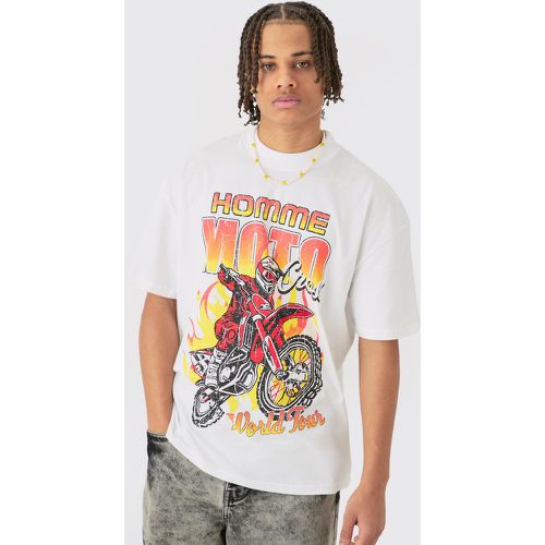 Oversized Homme Moto Print T-Shirt - boohoo - Modalova