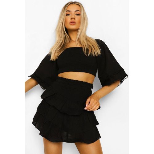 Top increspato & minigonna a balze - boohoo - Modalova