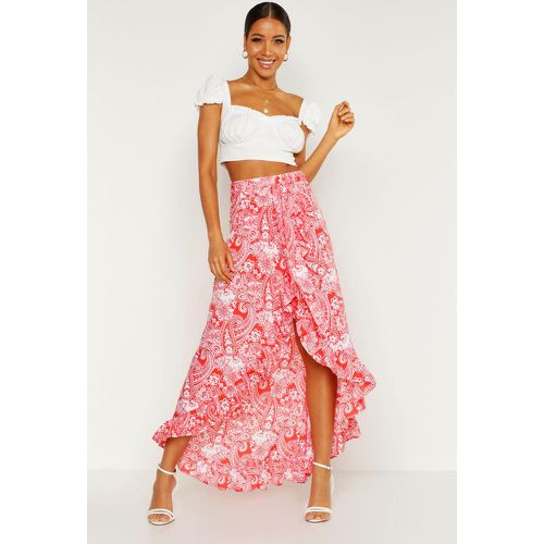 Falda Maxi Cruzada Bohemia Con Volante Y Estampado Cachemira - boohoo - Modalova