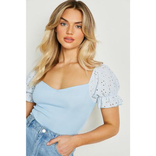 Body De Bordado Inglés Con Mangas Abullonadas - boohoo - Modalova
