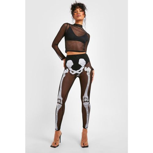 Legging di Halloween a vita alta in rete con scheletro laminato - boohoo - Modalova