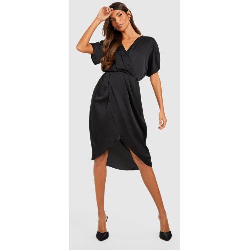 Vestido Midi De Raso Cruzado Drapeado - boohoo - Modalova