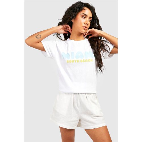 T-shirt oversize con stampa Miami South Beach - boohoo - Modalova