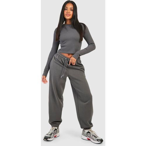 Set top a girocollo a coste & pantaloni tuta - boohoo - Modalova