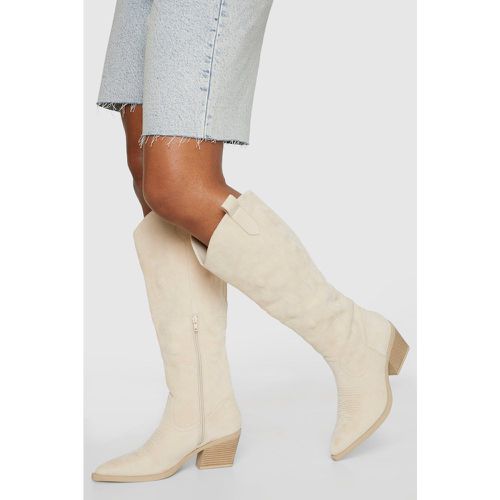 Low Heel Embroidered Knee High Western Cowboy Boots - boohoo - Modalova