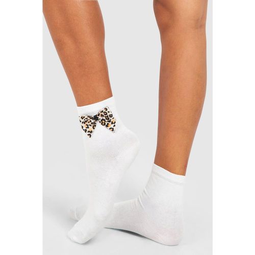 Leopard Print Bow Detail Sock - boohoo - Modalova