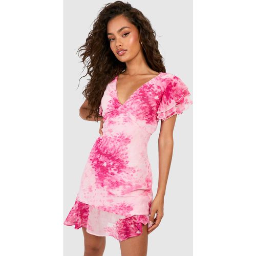 V Neck Floral Ruffle Hem Mini Dress - boohoo - Modalova