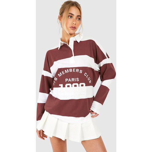 Slogan Striped Rugby Shirt, Rosso - boohoo - Modalova