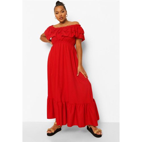 Vestito maxi Plus Size arricciato con scollo Bardot - boohoo - Modalova